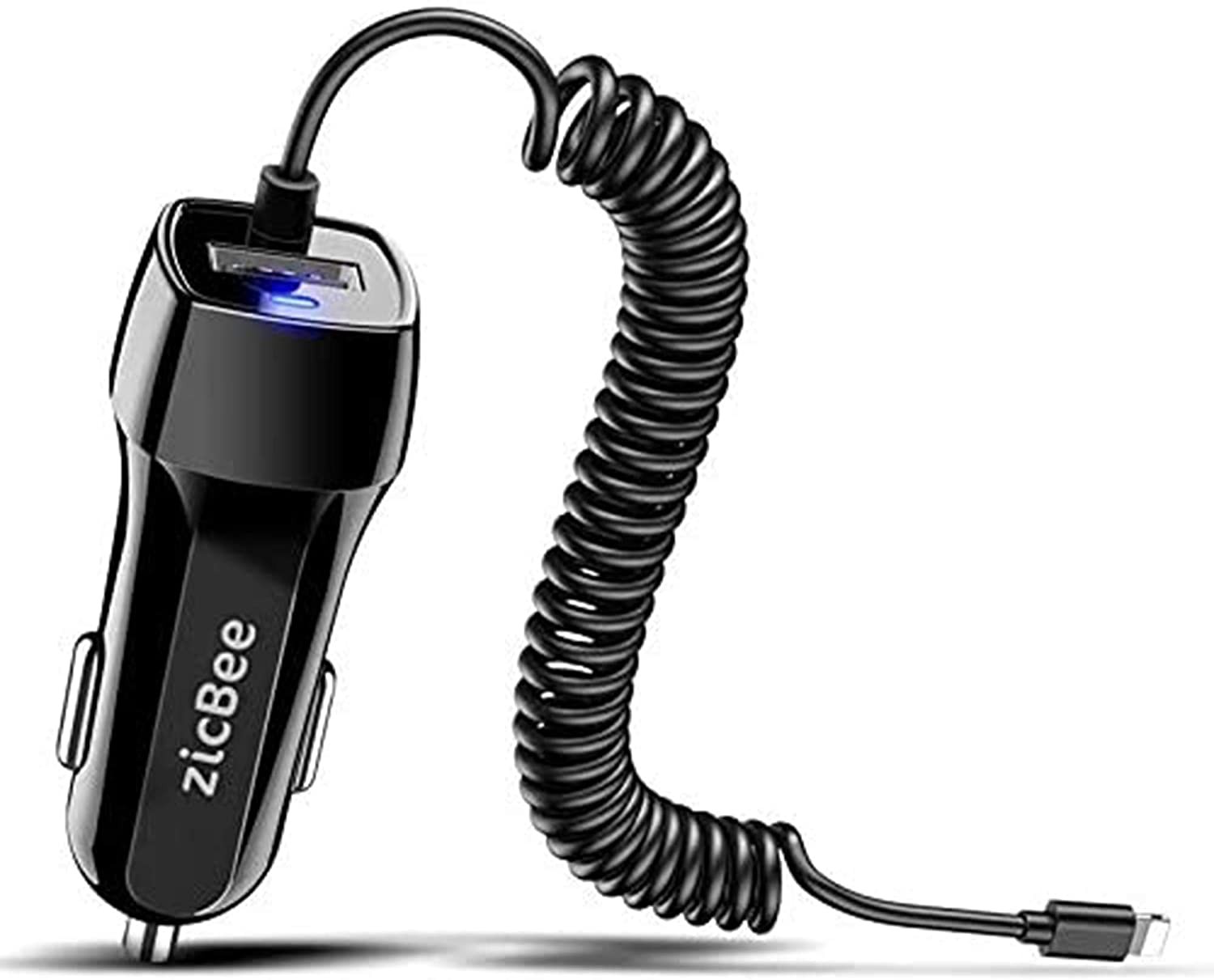 iPhone車充電器、コイルコード付き車充電器アダプターと互換性のあるUSB ポートiPhone12Pro / 12